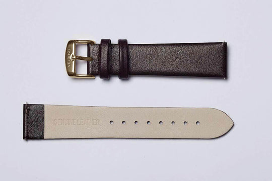 골드 컬러 버클과 짙은 갈색 가죽 34MM 스트랩